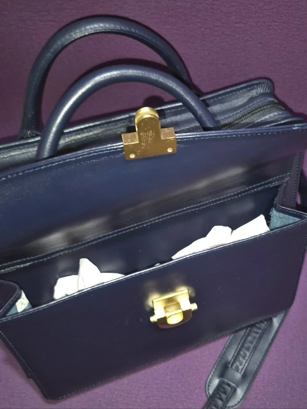 🔥VTG! Franklin Quest Full Grain Aniline Leather Classic Planner Navy Zip Bag